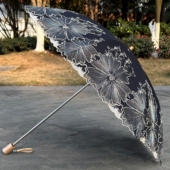 黑色彩线刺绣花太阳伞高档富贵黑胶防晒遮阳晴雨两用晴雨伞洋伞