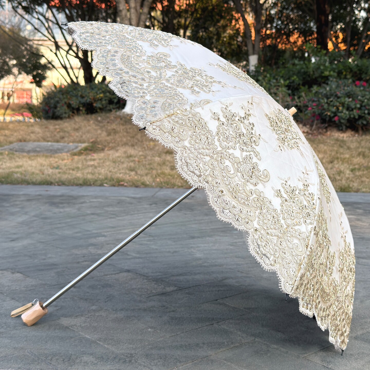 金线蕾丝刺绣亮片太阳伞防紫外线黑胶防晒遮阳晴雨两用高档晴雨伞