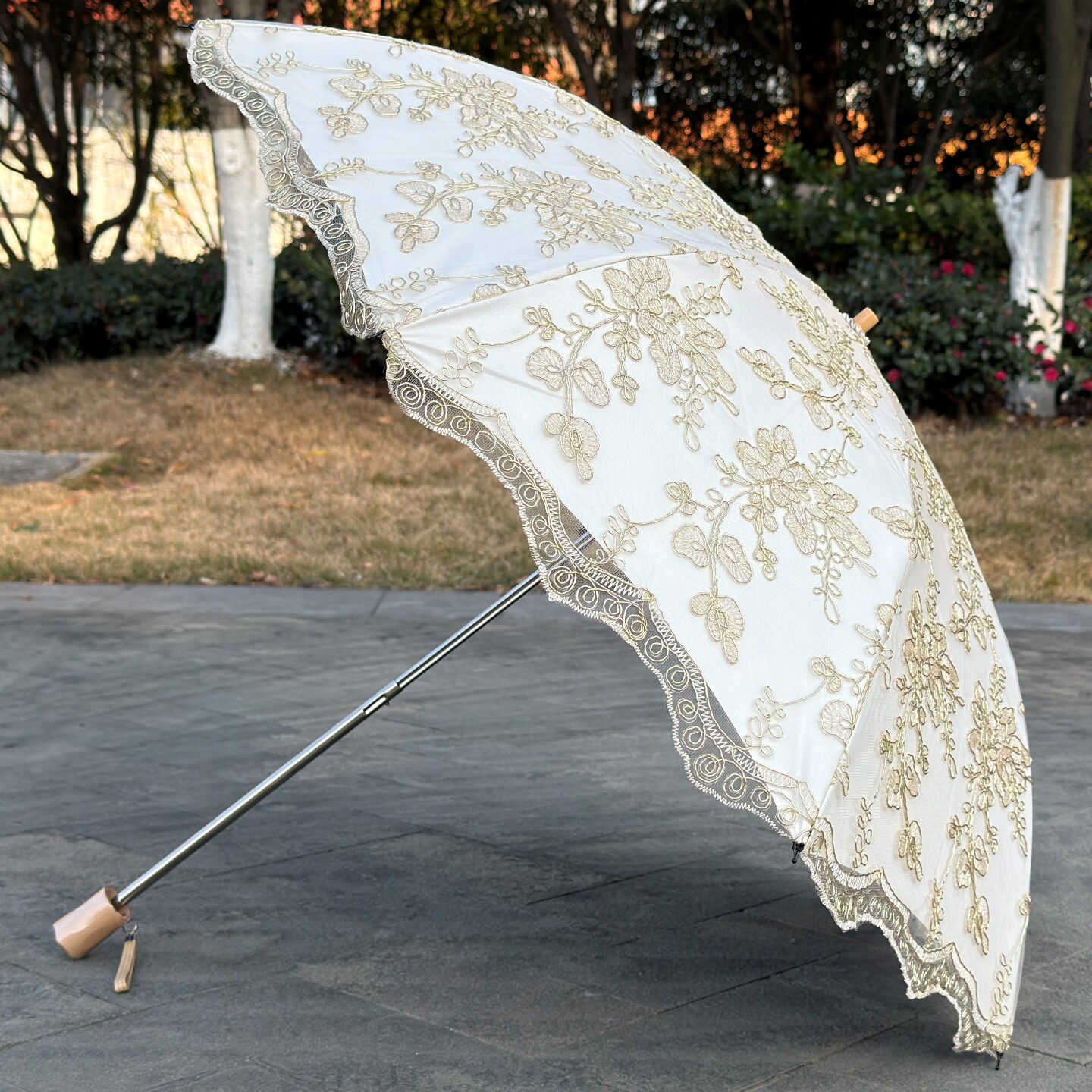 高档重工金线刺绣太阳伞黑胶双层防紫外线遮阳防晒蕾丝晴雨两用伞