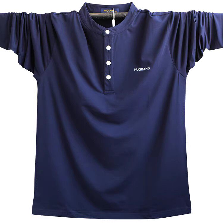 男士春秋季薄款立领长袖t恤大码纯棉长袖t恤运动服加肥加大肥佬衫