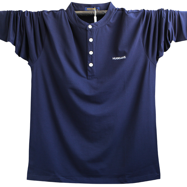 春季新款春秋潮男立领长袖T恤男士纯棉t恤商务T恤 加肥加大肥佬装