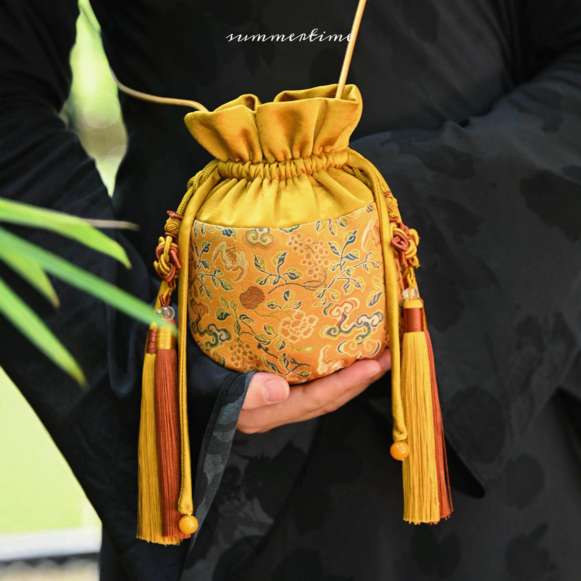 福兜兜 新中式宋锦国风抽绳包拼色流苏简复古汉服斜挎小包单肩包,箱包皮具/热销女包/男包,通用款女包,淘宝优惠券,粉丝福利购,淘宝优惠卷