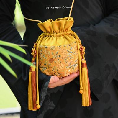 新中式新宋锦丝绒抽绳包中式包包