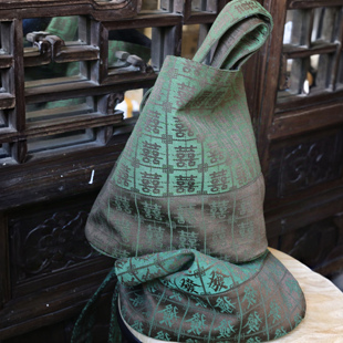 反正都是發 拼色设计水桶包發财桶中式国风手工大容量手提单肩包