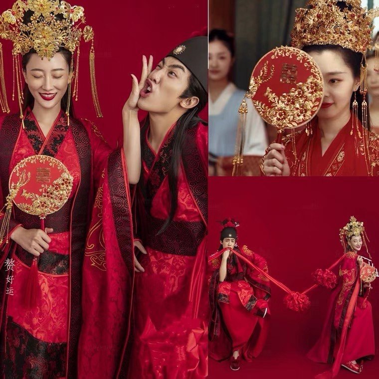 中式婚礼新娘团扇赘婿结婚同款影楼摄影道具古装搞怪拍照道具新款