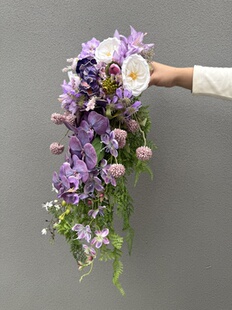 紫色花束瀑布婚礼手捧花中式兰仿真花小众new摄影道具hot闺蜜礼物