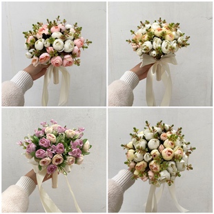 新款韩式仿真订婚领证新娘手捧花婚礼婚纱照拍照道具手工混搭花束