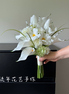 流年花艺手作定制马蹄莲珍珠婚礼手捧花毕业领证花束推荐new韩系