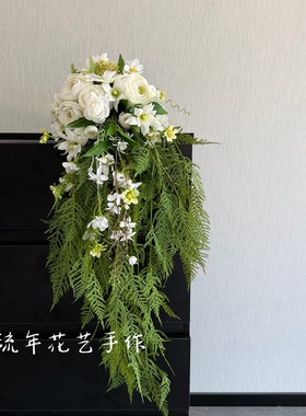 new高级感瀑布仿真花婚礼新娘影楼摄影森系领证花束流年花艺手作