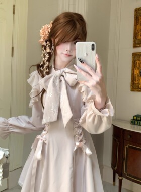 森女系原创想去海边 沉玉浮云 早秋清楚系温柔千金甜美长袖连衣裙