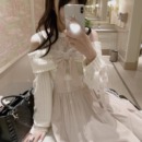 森女系原创想去海边 清楚系优雅温柔浅粉露肩连衣裙 秋日絮语