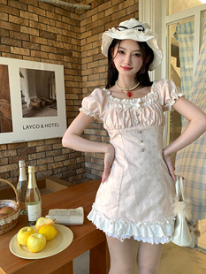 连衣裙 春夏甜妹小花朵粉嫩修身 森女系原创想去海边 小樱花