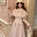 森女系原创想去海边 秋冬清楚系毛呢外套加厚连衣裙 朦朦粉海