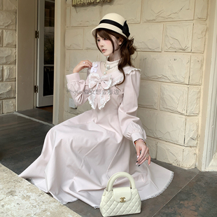 森女系原创想去海边 甜美温柔清楚系粉色长裙连衣裙 冬日信号