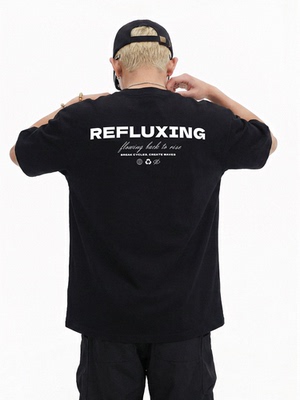 REFLUX 洗水休闲短袖T恤夏季半袖美式复古大印花宽松体恤上衣男