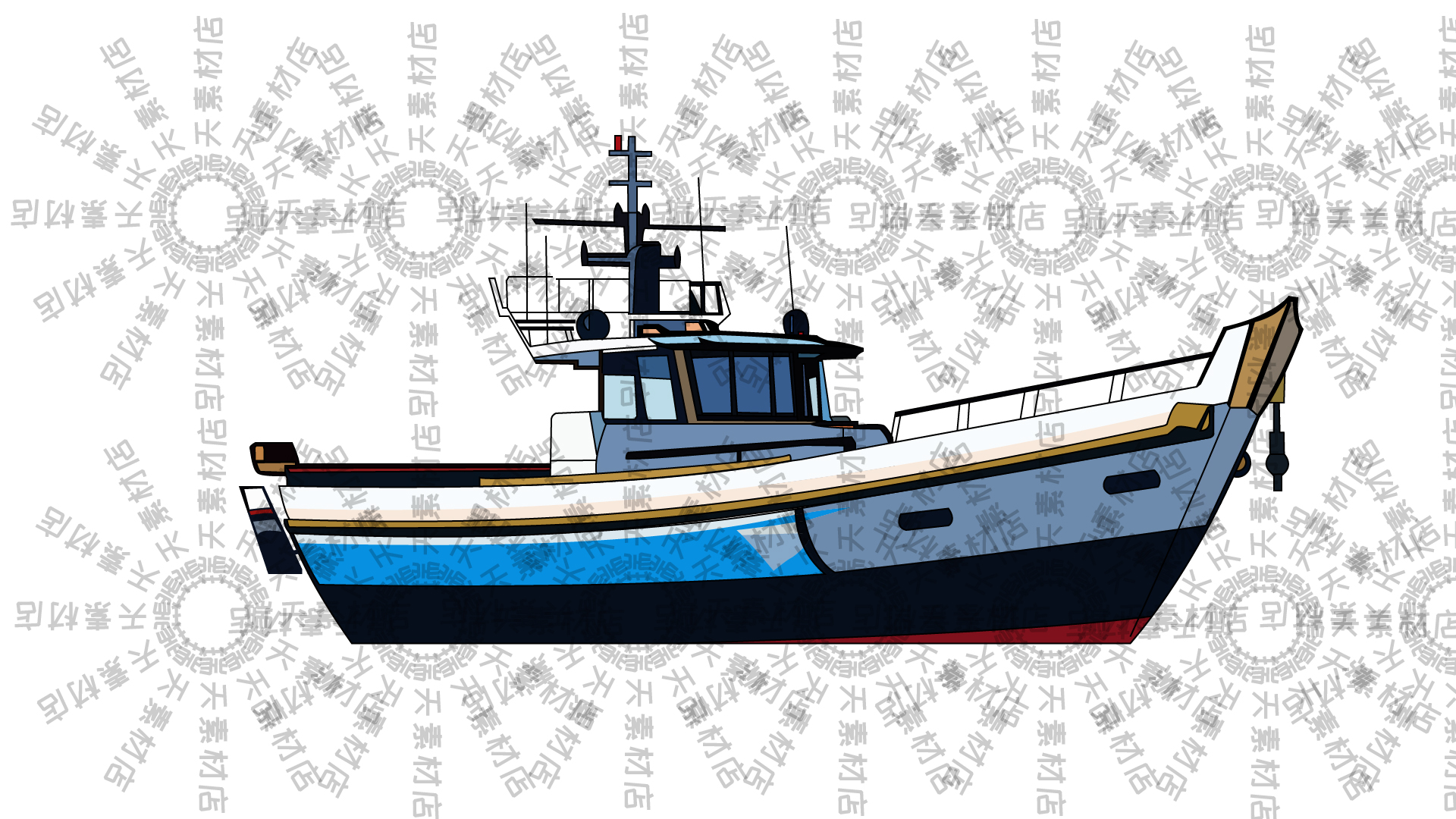 沙雕动画渔船素材3条渔船Ai、fla、PSD、PNG格式，分层