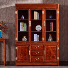 红木书柜刺猬紫檀三门书柜实木家具办公室书橱中式展示书架玻璃柜