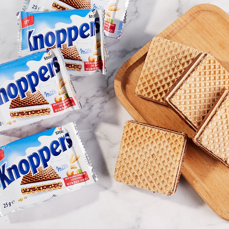 德国进口 Knoppers鲜奶巧克力榛仁威化饼干25g*8包