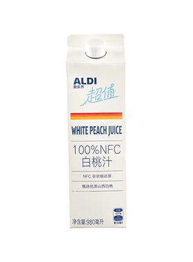 奥乐齐代购100%NFC红富士苹果汁/白桃汁 980ml 夏天饮品冰镇更佳