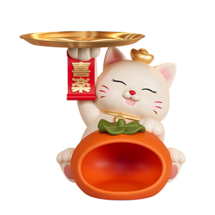 事事如意柿子招财猫糖果盘店铺前台吧台招待托盘摆件客厅装水果盘
