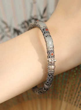 复古做旧蝴蝶无事牌镂空手镯女花丝祥云如意民族风开口手环送妈妈