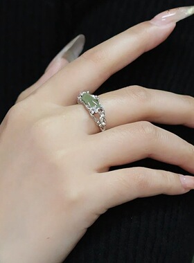 925银复古新中式蝴蝶生花半弯戒指和田玉百搭小众设计女士民族风