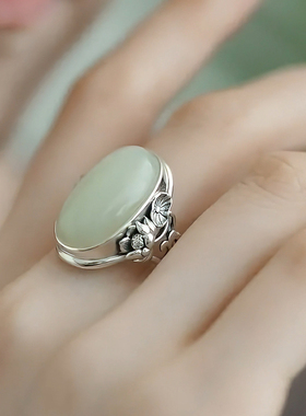 国风水芙蓉S925银女戒指