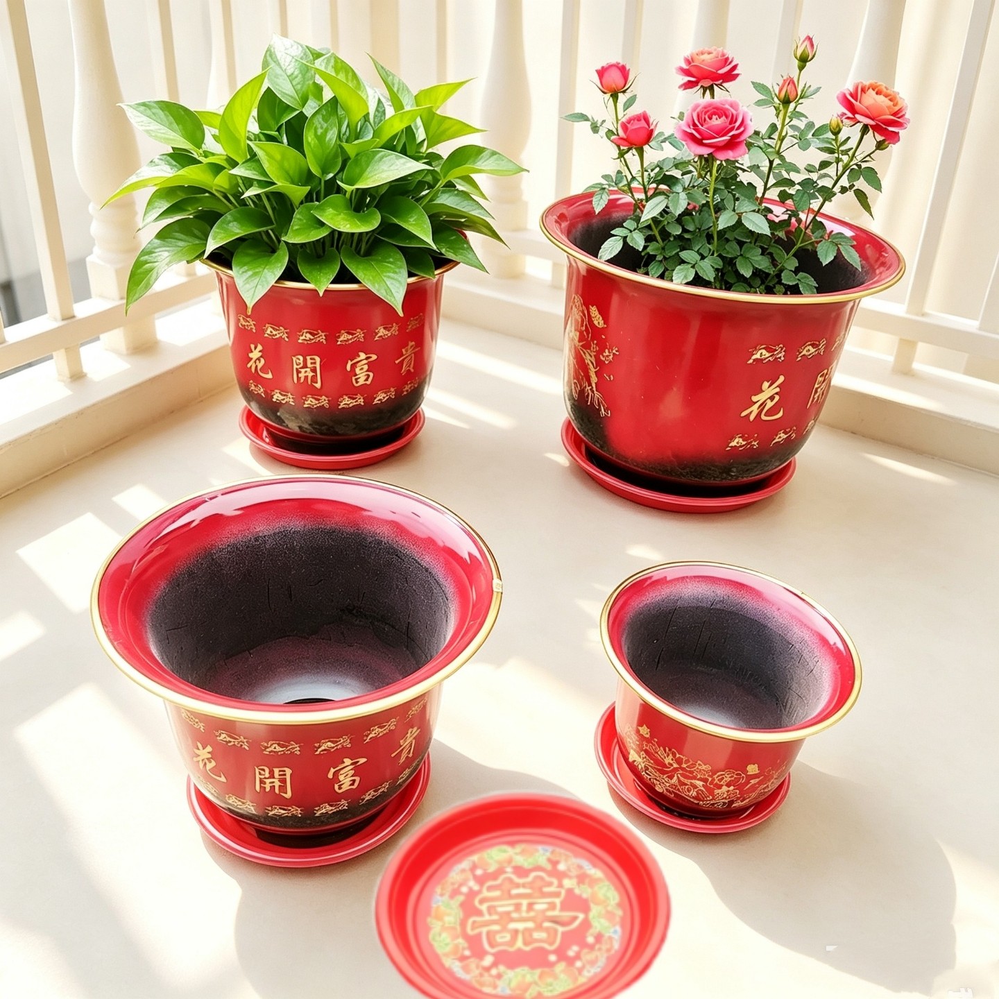 加厚塑料花盆特大号特价厂家直销高端仿陶瓷树脂大花盆送托盘
