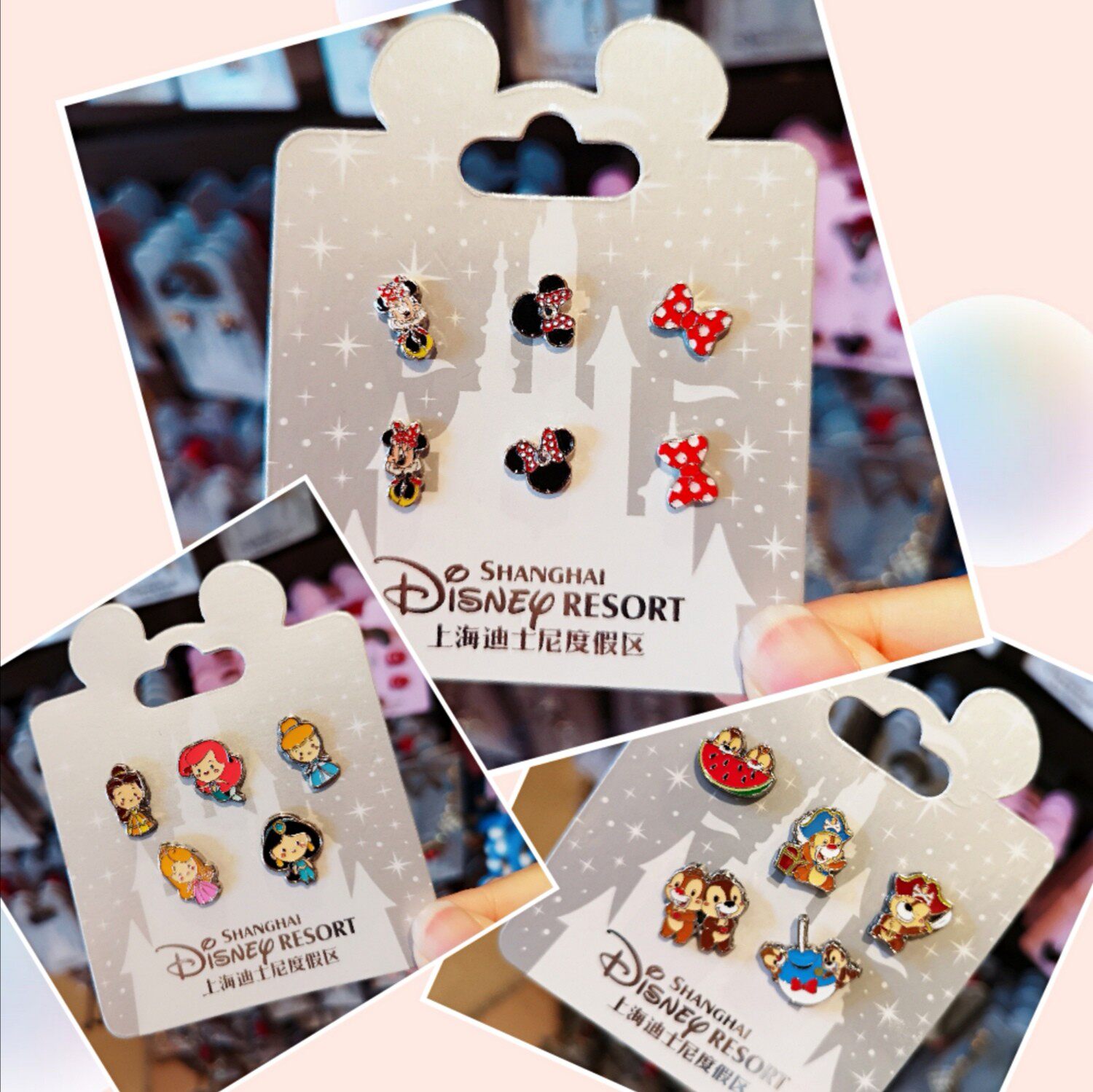上海迪士尼Disney国内代购米妮送首饰蝴蝶结公主奇奇蒂蒂耳环耳钉