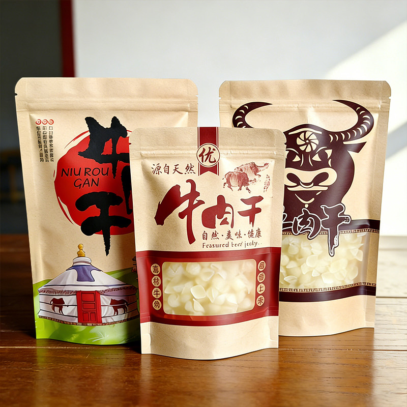 风干牛肉手撕牦牛肉猪肉脯包装袋子内蒙古特产牛皮纸自封袋定制