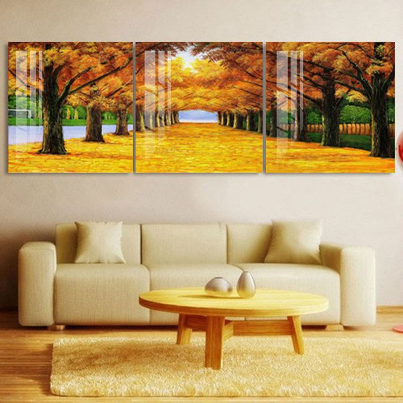 现代简约客厅装饰画办公室挂画沙发背景墙三联壁画黄金满地发财树