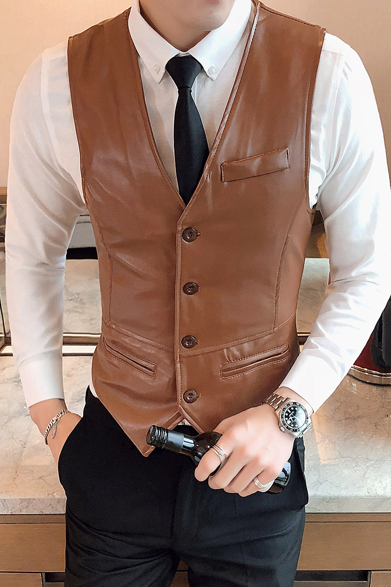 6376-P50外贸休闲皮马甲男士英伦百搭修身背心单排扣7XL大码男装,男装背心/马甲,星座1613