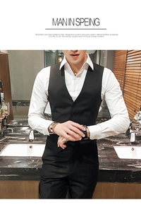 TZ01-P90 男士修身纯色工装服正装黑色马甲西裤两件套装大码图片