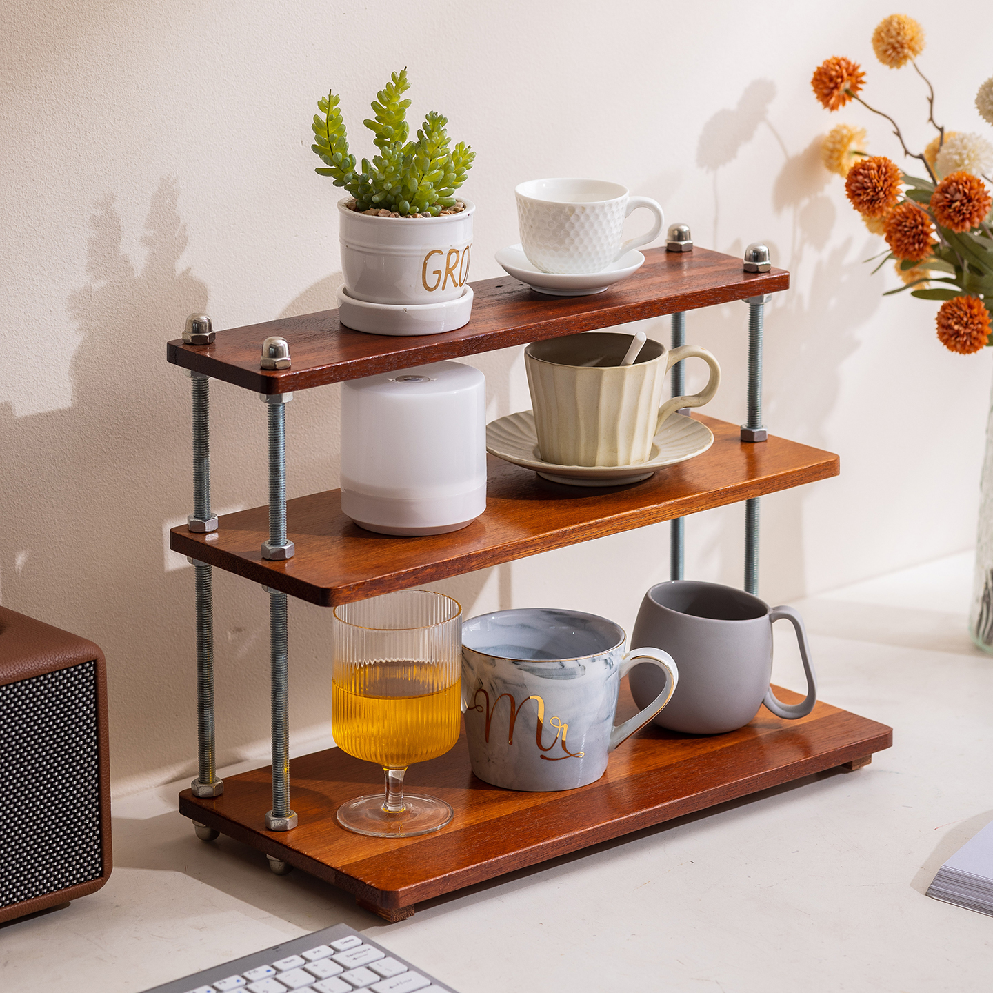 实木茶杯架桌面收纳架