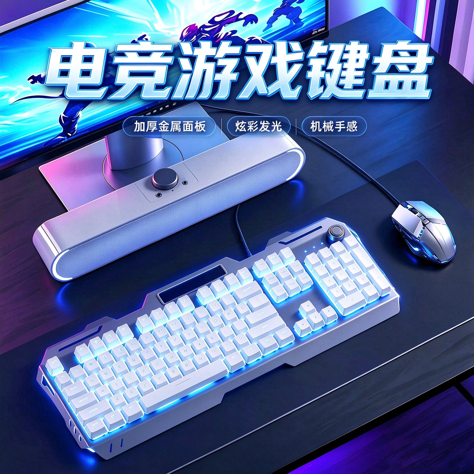 金属发光有线键盘鼠标套装耳机三件套男生电脑电竞游戏机械手感好