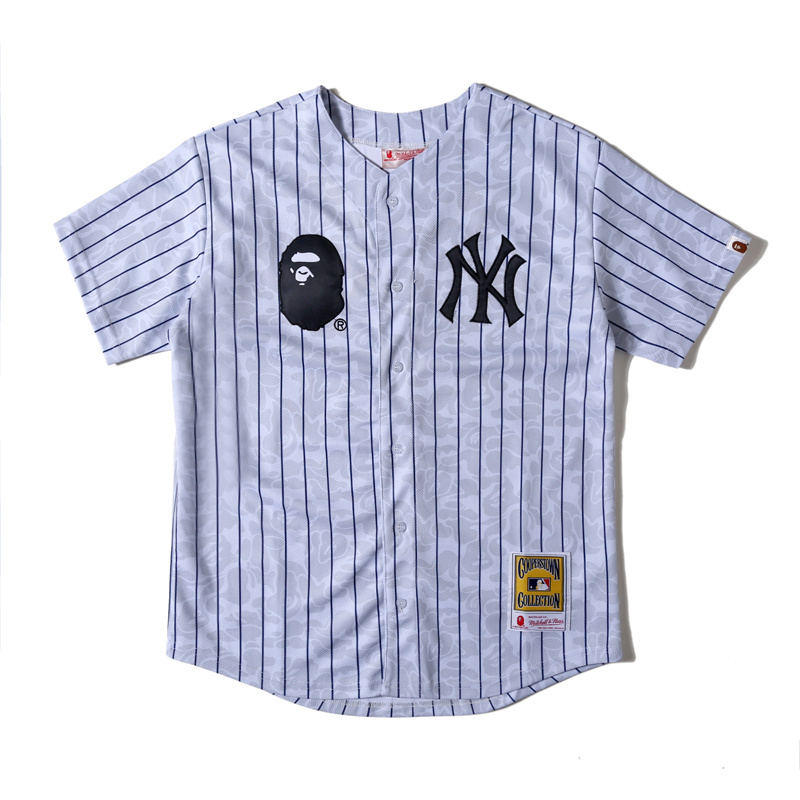 夏季日系街头新款纽约洋基条纹棒球服开衫短袖男女宽松bf潮流在类目 男装, T恤中 - 来自Buy2taobao.com提供专业的淘宝代购服务