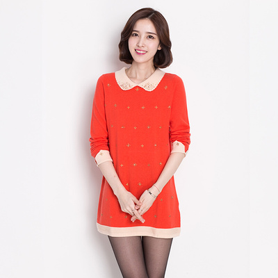 恒源祥100纯羊毛衫女士中长款秋冬季韩式时尚外穿毛衣套头连衣裙