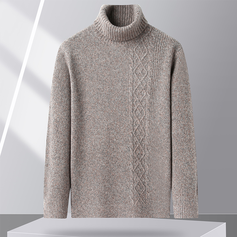 恒源祥纯羊毛衫男士高翻领秋冬季纯色时尚提花中青年商务休闲毛衣