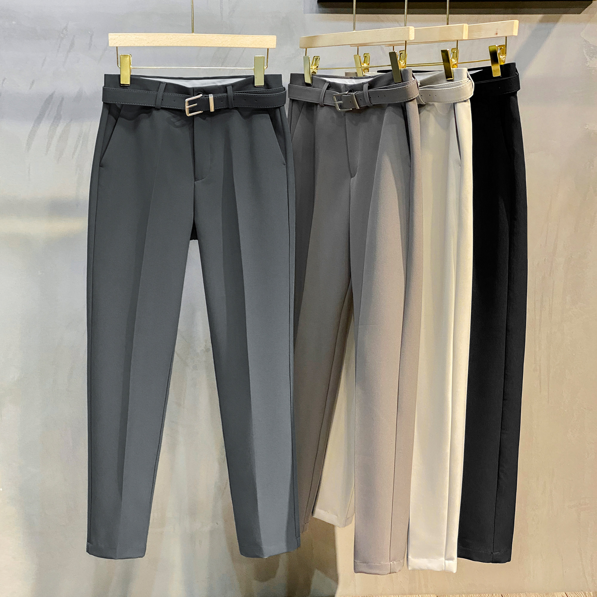 男士休闲裤春秋款商务正装长裤子直筒修身垂感西裤男九分韩版潮流