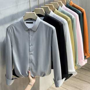 免烫韩版 2025新款 衬衫 长袖 潮休闲衬衣帅气纯色高级感商务 春秋男士