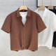 衬衫 男短袖 夏季 高级感精致韩风休闲五分袖 华夫格痞帅修身 衬衣外套