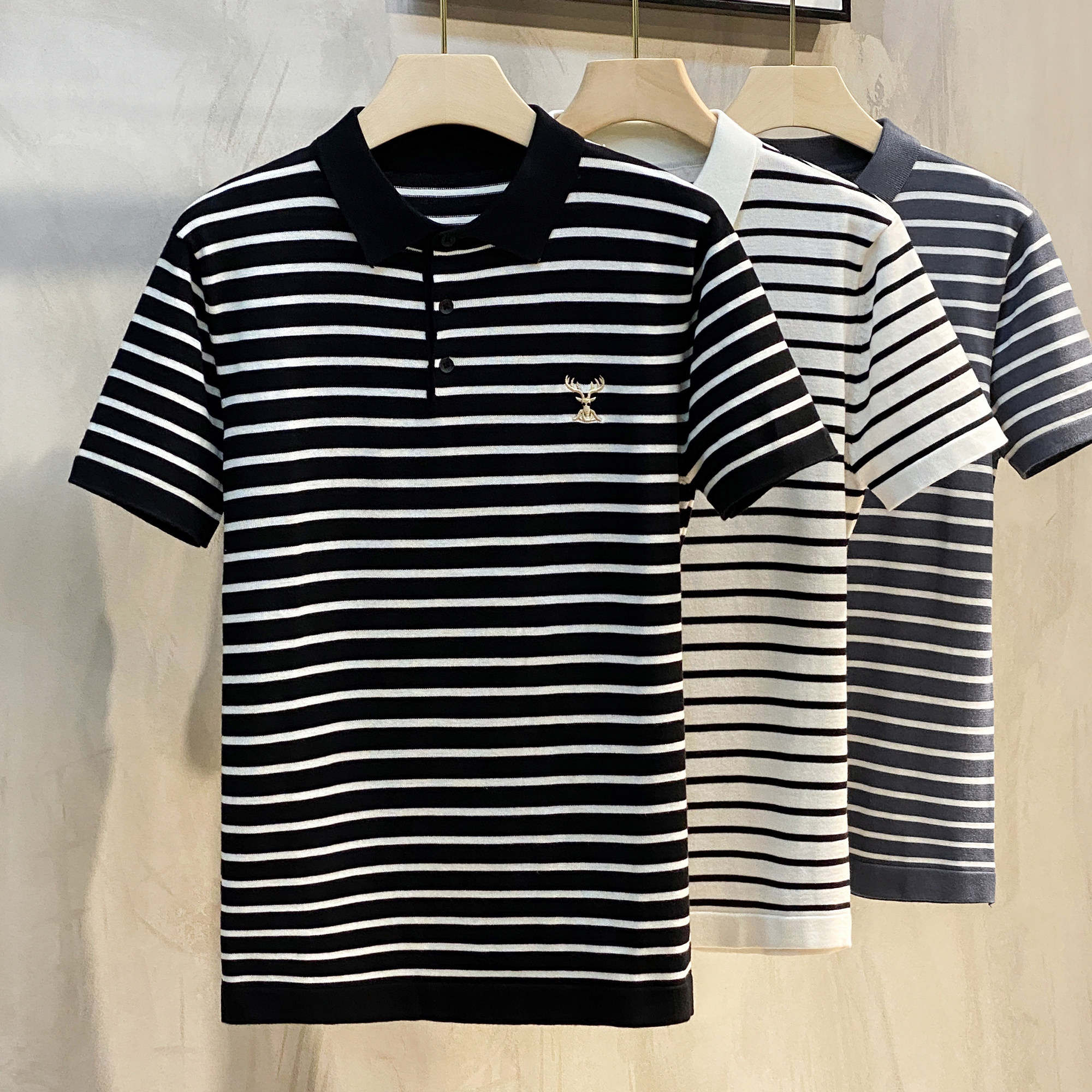 针织polo衫男条纹短袖翻领刺绣商务休闲上衣男士高端t恤夏季潮流