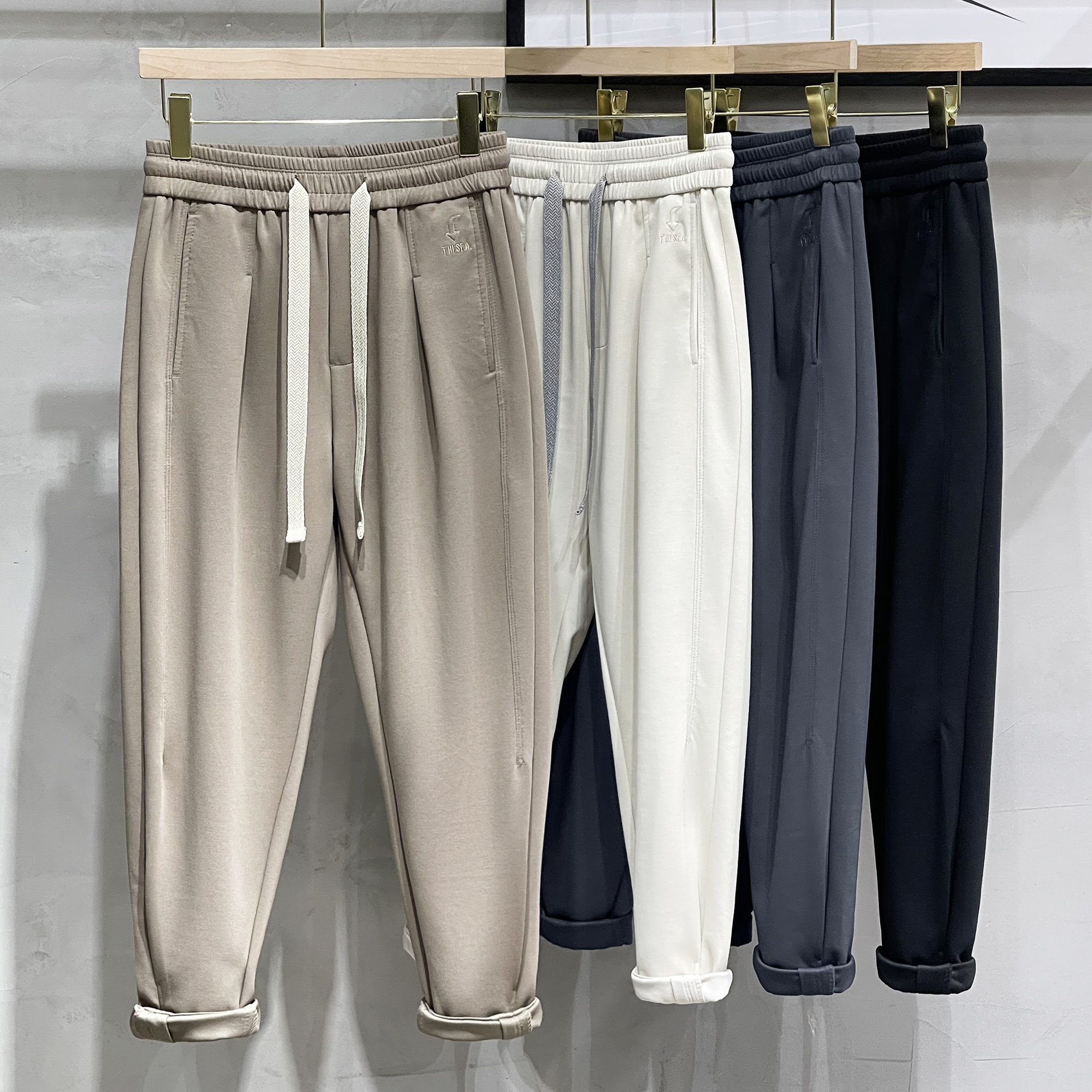 男装9分休闲裤冬季新款锥形裤宽松九分裤冰丝垂感阔腿哈伦裤男潮