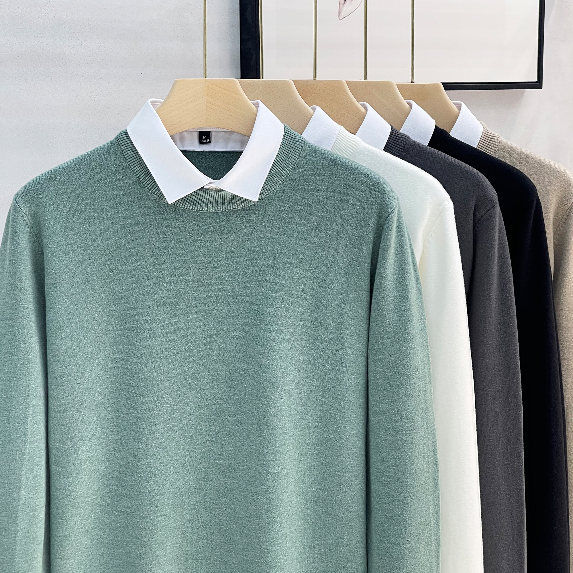 假两件毛衣男衬衫领潮流打底衫