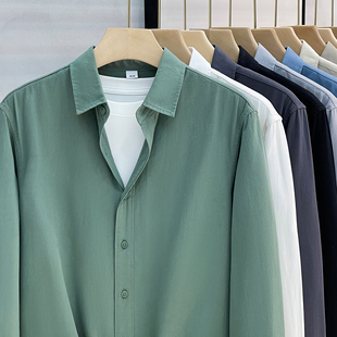 男春秋宽松高级感纯棉寸衫 衬衫 纯色白色翻领衬衣外套 重磅长袖 美式