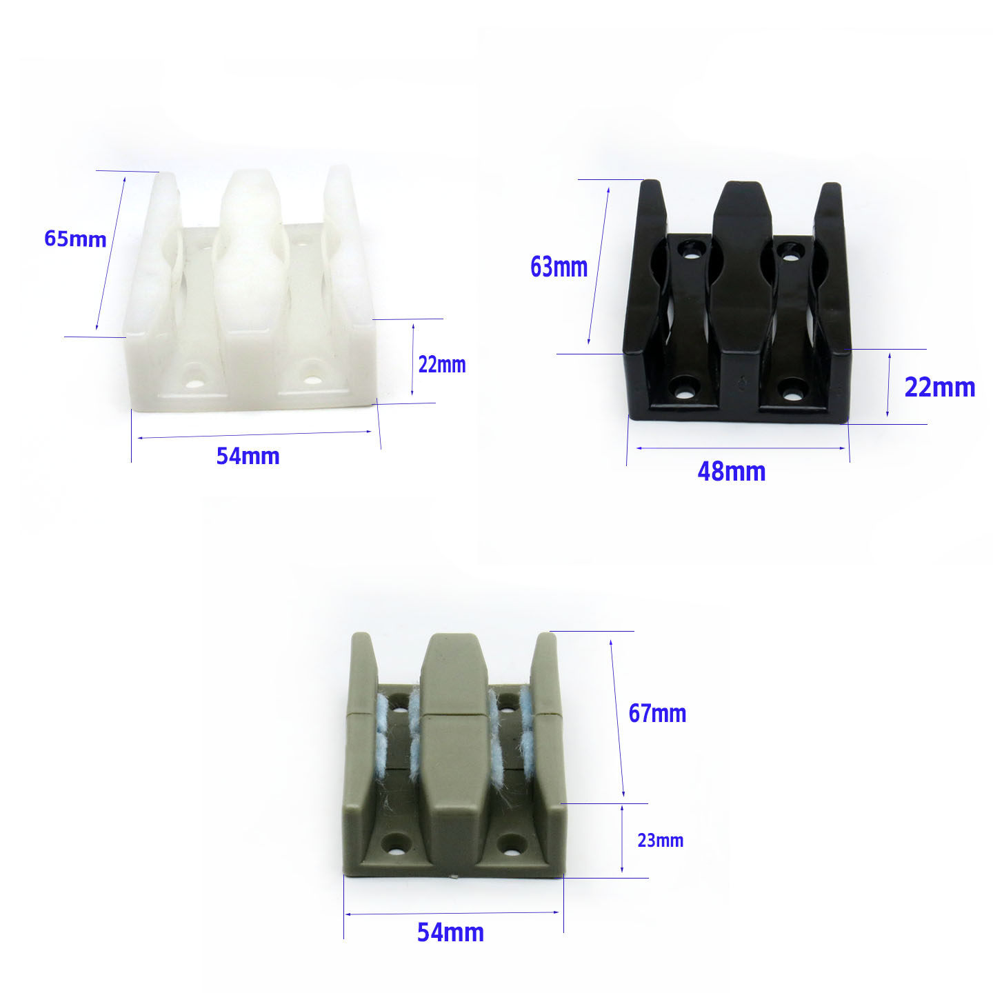 老款淋浴房滑块浴室玻璃移门下面限位白色黑色塑料双轨道底部导槽