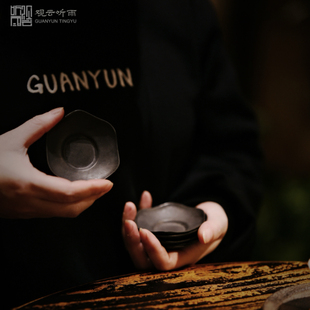 景德镇观云听雨拟古古锡六方杯托做旧复古杯垫功夫茶具客杯