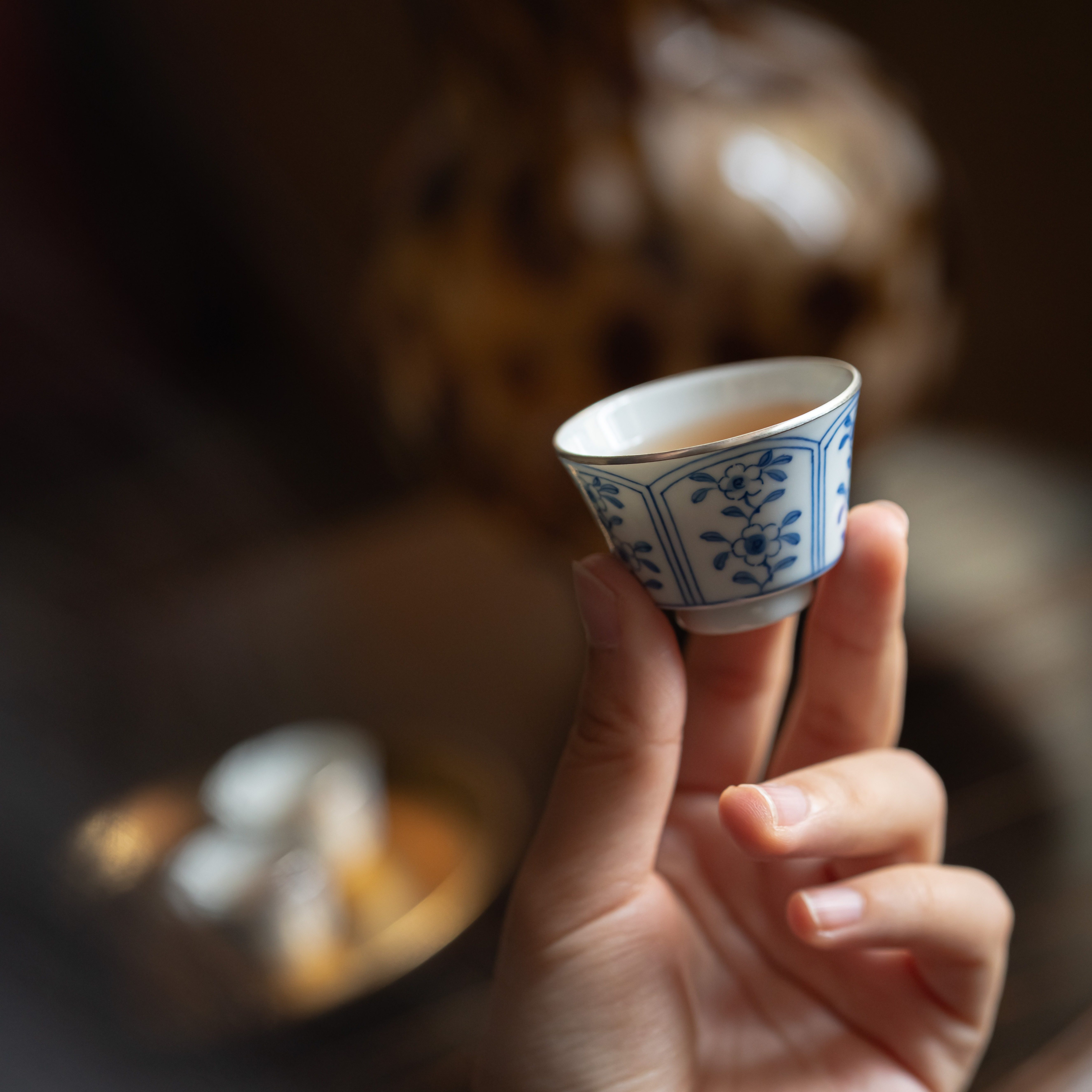 景德镇观云听雨观云拟古四季花银边陶瓷品茗主人杯单杯功夫茶杯