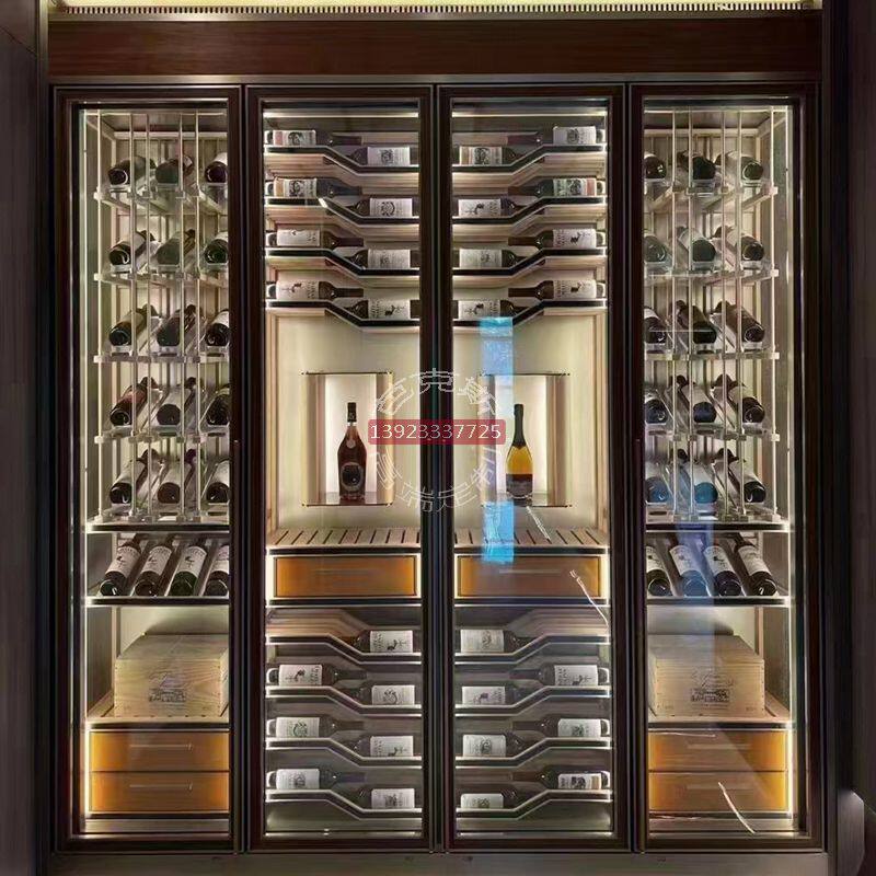 酒店餐厅恒温酒柜红酒柜展示酒窖金属酒柜不锈钢洋酒白酒艺术酒柜