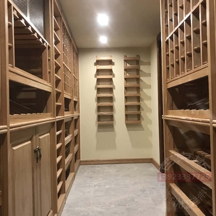 定制经典窄长小空间实木酒窖 恒温藏酒房雪茄窖茶叶窖柜工程 每方